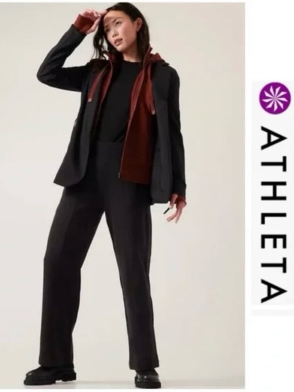 🚩NwTs-$119 ATHLETA Retroplush Straight Leg Pants Large Black Relaxed Stretch